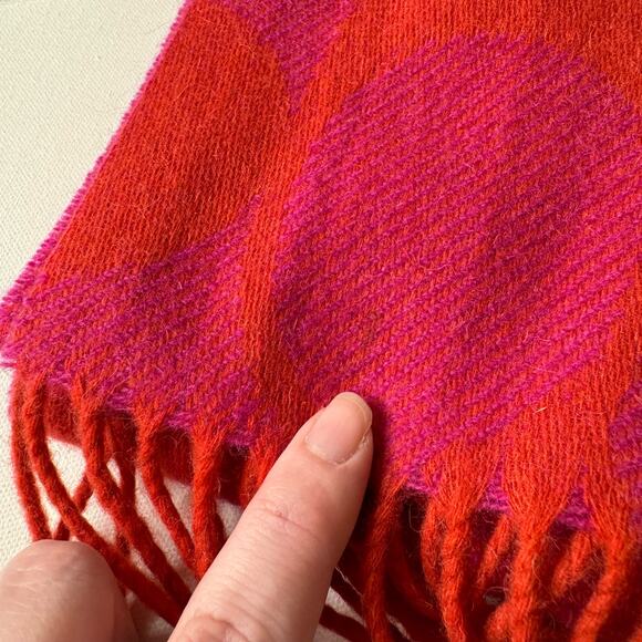 Coach Womens Wool and Cashmere Winter Scarf in Pink and Orange | Classic Fall - Picture 4 of 5